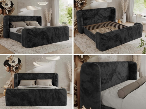 Polsterbett mit Lattenrost, Doppelbett für Schlafzimmer, Gepolstertes Kopfteil - EMORA CLASSIC DUO - 180 x 200 cm - Dunkelgrau Stoff Bild 6