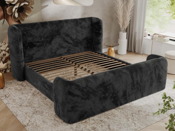 Polsterbett mit Lattenrost, Doppelbett für Schlafzimmer, Gepolstertes Kopfteil - EMORA CLASSIC DUO - 180 x 200 cm - Dunkelgrau Stoff Bild 4