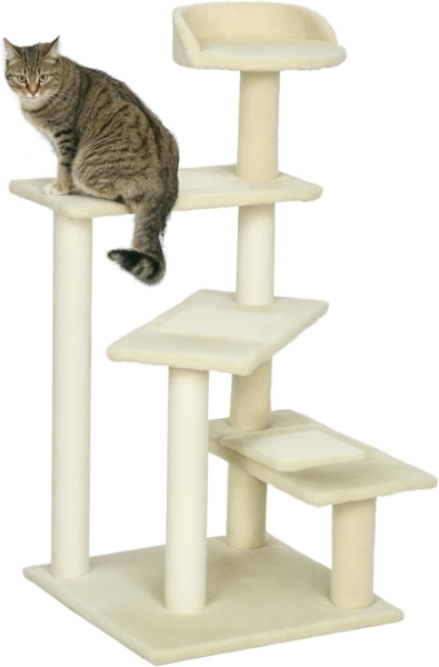 PawHut Kratzbaum mit Sisalsäulen, Katzenkratzbaum, Katzen Kletterbaum, Katzenbaum, Beige, 50 x 50 x 100 cm