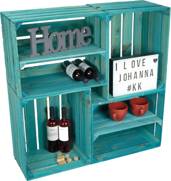 Kistenkolli Altes Land Allzweckkiste 4 x Obstkisten Johanna Türkis Weinkiste Regalkisten Schuhregal Wohnwan (Spar-Set)