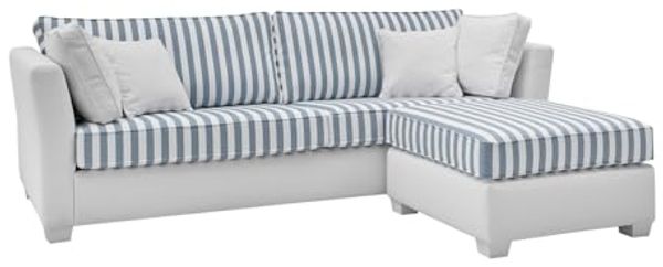 Sofa 3-Sitzer Hooge in creme und blau Set inkl. Hocker 240 cm