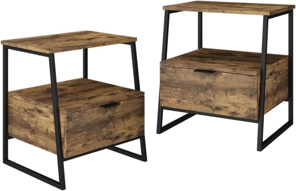 Nachttisch Lunor Eiche rustikal/Schwarz 2er Set Vicco