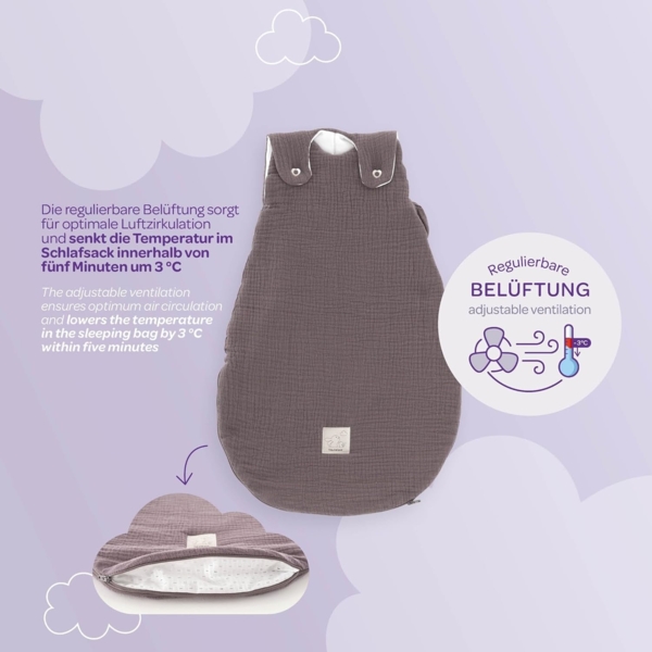 Träumeland Außenschlafsack LIEBMICH Baumwollmusselin pflaume Größe 56/62 Bild 3