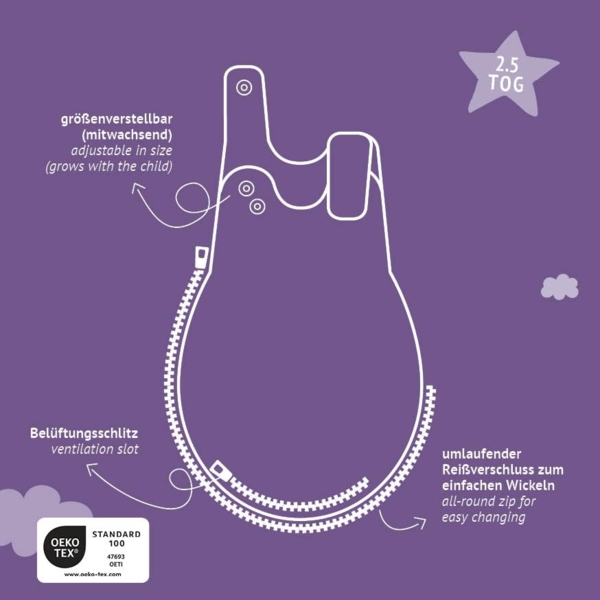 Träumeland Außenschlafsack LIEBMICH Baumwollmusselin pflaume Größe 56/62 Bild 6