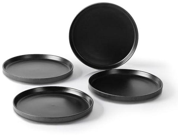 JIWOO Teller 4er Ø21,3cm, Speiseteller Steakteller Dessertteller Brotteller Plate, (4 St), Keramik Hochwertiges Tellerset Schwarz Mikrowellen spülmaschinenfest