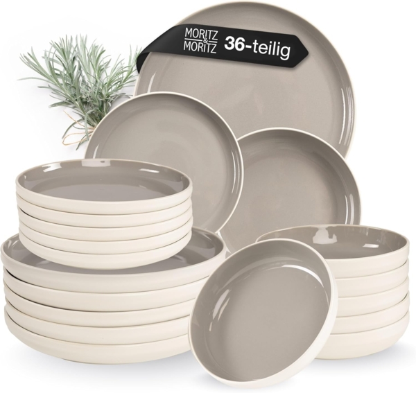 Moritz & Moritz Geschirr-Set CAVO Geschirrset Stone (36-tlg), 12 Personen, Steinzeug, für 12 Personen aus Steinzeug