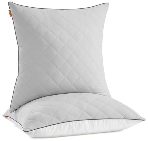 Songmics HOME Kopfkissen, beidseitig verwendbar, 80x80 cm, kühlender, weicher Bezug, 1200 g Füllung, Winter, Sommer, maschinenwaschbar, trocknergeeignet bis 60 °C, Taubengrau,2er Set