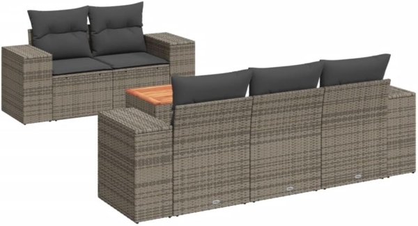 vidaXL 6-tlg. Garten-Sofagarnitur mit Kissen Grau Poly Rattan 3225332