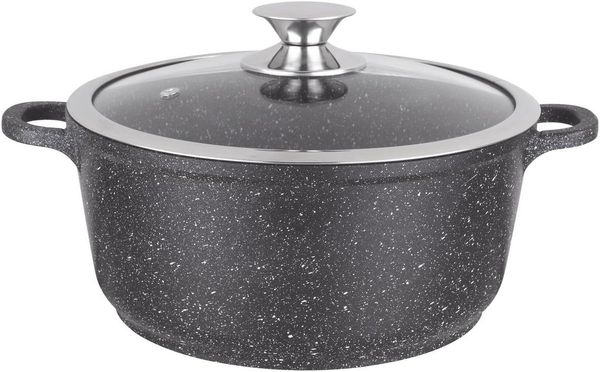 Kamberg – 0008035 – Kochtopf 36 cm – Aluminiumguss – Beschichtung in Steinoptik – Mit Glasdeckel – Für alle Herdarten, auch Induktion – PFOA‑frei