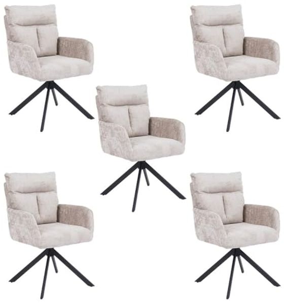 HOME DELUXE Esszimmerstuhl mit Armlehne ALUNA Chenille - 5er Set Beige