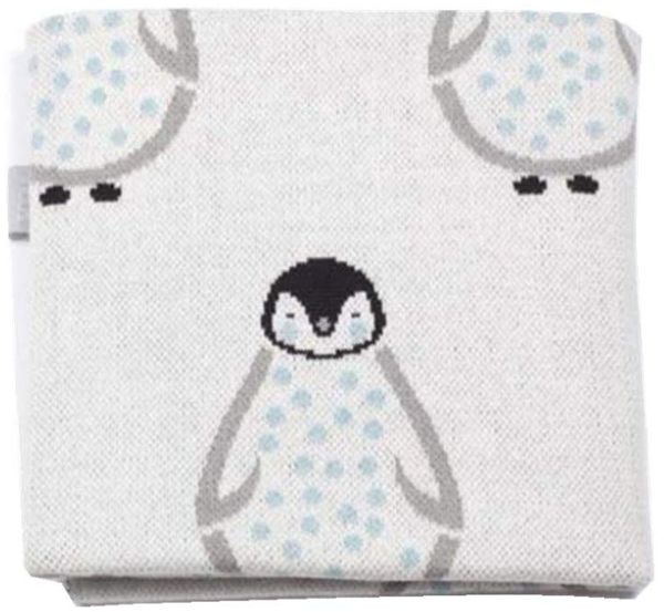 Strickdecke Babydecke Kuscheldecke, Odot Kinderwagen im Freien Kinderdecke Krabbeldecke Perfekt für Mädchen und Jungen Babys (90x110 cm,Pinguin)