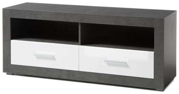 TV-Lowboard Briard in weiß Hochglanz und grau Stone 150 cm