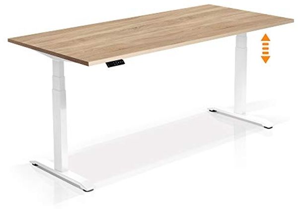 Möbel-Eins OFFICE ONE elektrisch höhenverstellbarer Schreibtisch / Stehtisch, Material Dekorspanplatte weiss Eiche sonomafarbig 180x80 cm