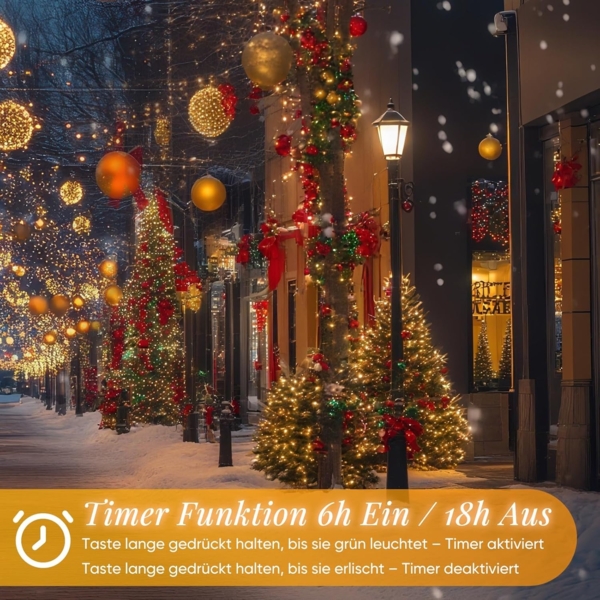 Salcar LED-Lichterkette LED-Lichterkette Aussen Cluster Weihnachtslichterkette Warmweiß, 5M-200 LEDs, 8 Modi, Timer & Memory für Weihnachtsdeko Innen & Außen Bild 6