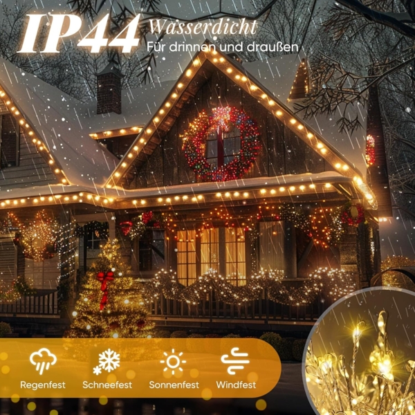 Salcar LED-Lichterkette LED-Lichterkette Aussen Cluster Weihnachtslichterkette Warmweiß, 5M-200 LEDs, 8 Modi, Timer & Memory für Weihnachtsdeko Innen & Außen Bild 4