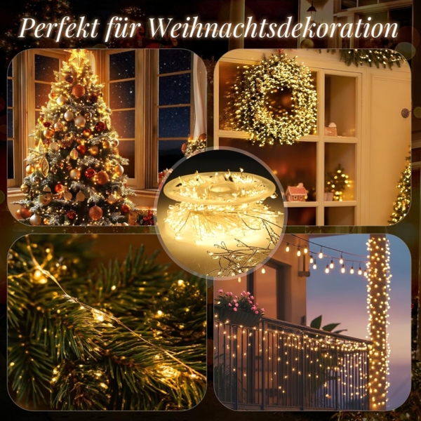 Salcar LED-Lichterkette LED-Lichterkette Aussen Cluster Weihnachtslichterkette Warmweiß, 5M-200 LEDs, 8 Modi, Timer & Memory für Weihnachtsdeko Innen & Außen Bild 8