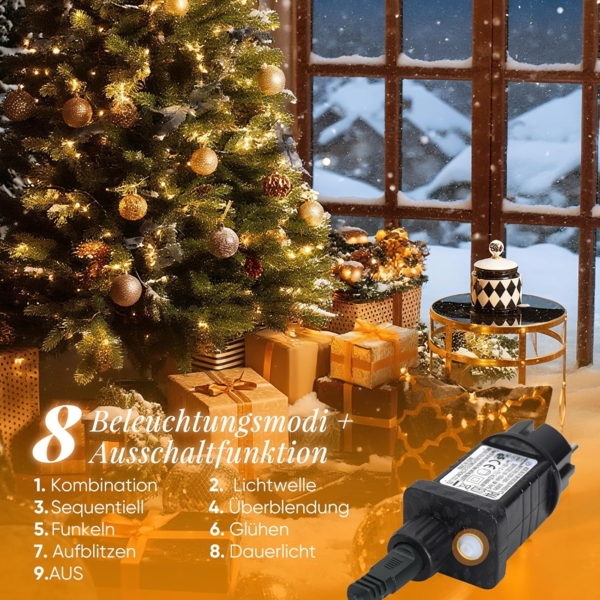 Salcar LED-Lichterkette LED-Lichterkette Aussen Cluster Weihnachtslichterkette Warmweiß, 5M-200 LEDs, 8 Modi, Timer & Memory für Weihnachtsdeko Innen & Außen Bild 3