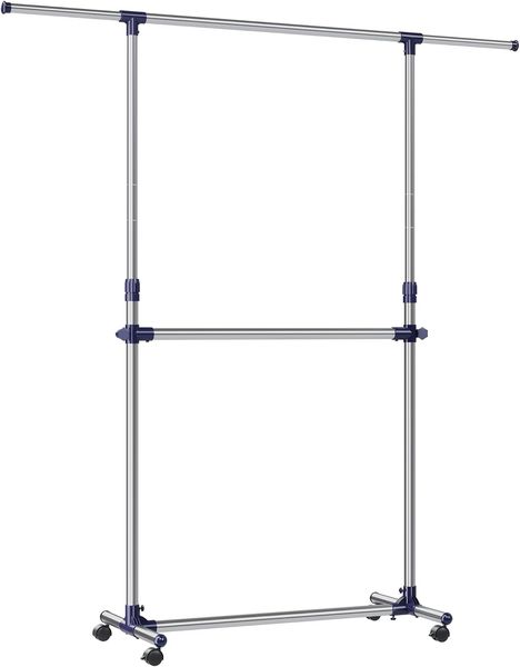 Songmics Kleiderständer, Garderobenständer, verstellbare Kleiderstange, mit Rollen, aus mit Edelstahl plattiertem Rohr, LLR41L