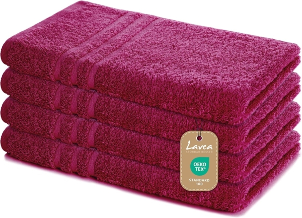 Lavea 4er Set Handtuch 50x100 cm – Saugstarke und Weiche Handtücher aus 100% Baumwolle, Frottierserie Elena – Waschbar und Strapazierfähig - Bordeaux