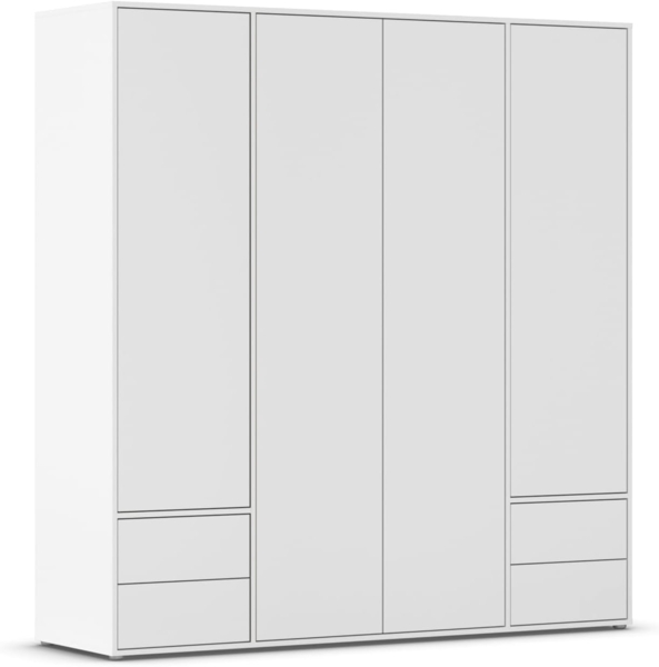 Rauch Möbel Nabila, Drehtürenschrank, Kleiderschrank, Kleiderschrank weiß, Kleiderschränke, Garderobe, 4-türig, 4 Schubkästen, Push-to-Open, Farbe Alpinweiß, 187 x 194 x 53 cm