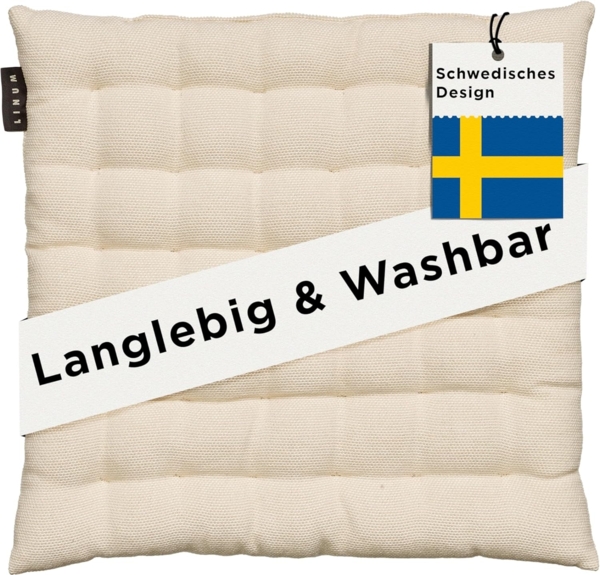 LINUM PEPPER Elegantes Sitzkissen 40x40 cm, 100% Baumwolle, Maschinenwaschbar, Cremebeige