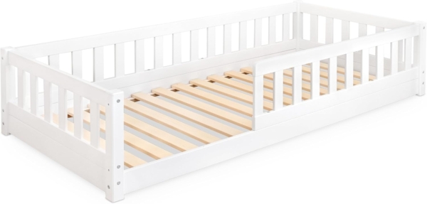 Ehrenkind Kinderbett Bodenbett aus aus massivem Kiefernholz mit Rausfallschutz (Hochwertiges Kinderbett aus FSC® zertifziertem Holz / Bodenbett in 90x200, Montessori Kinderbett 90x200cm), Bodenbett 90x200 cm, aus FSC zertifiziertem Holz
