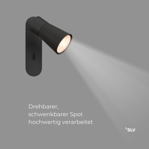 SLV PURI 2.0 Cone, Wand- und Deckenaufbauleuchte, Schalter, rechteckig, 1x max. 6W GU10, schwarz - Wand- und Deckenleuchten Bild 2