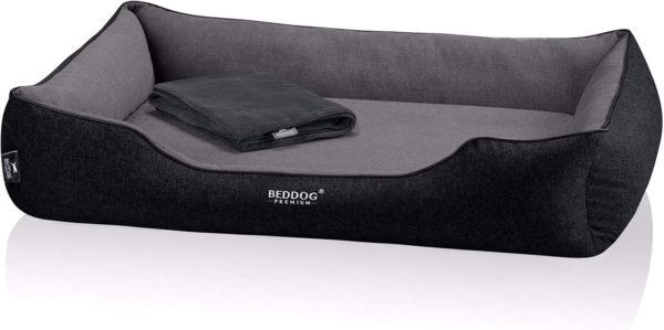 BedDog PREMIUM Orthopädisches Hundebett CLARA, Memory Foam, mit abnehmbaren Bezug THE-ROCK (schwarz/grau), (XXL) ca. 110x75x25cm