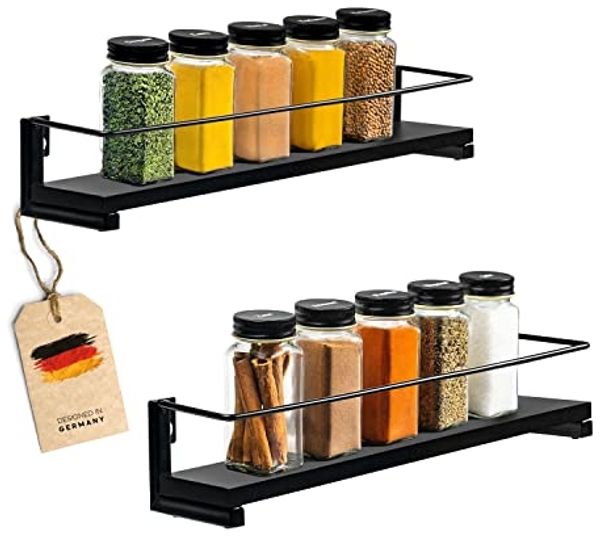 Coradoma Gewürzregal 2er Set für Gewürzgläser Küchen Organizer Gewürzaufbewahrung, Küchenregal Spice Rack 2-tlg, 40x9cm