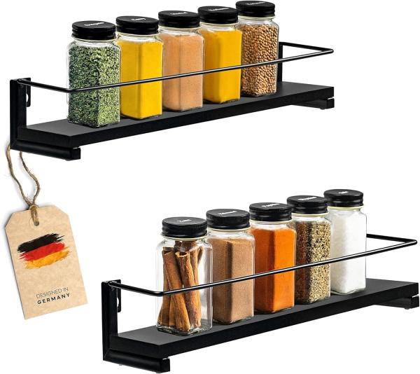 Coradoma Gewürzregal 2er Set für Gewürzgläser Küchen Organizer Gewürzaufbewahrung, Küchenregal Spice Rack 2-tlg, 40x9cm