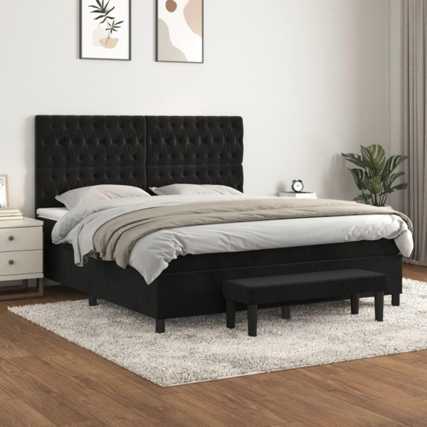 vidaXL Boxspringbett mit Matratze Schwarz 180x200 cm Samt 3138039