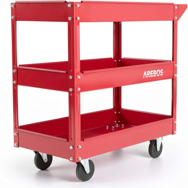 Arebos Werkstattwagen Werkstatt-Rollwagen, Werkzeugwagen, Belastbarkeit bis zu 100 kg, 3 Fächer, max. Traglast:100,00 kg