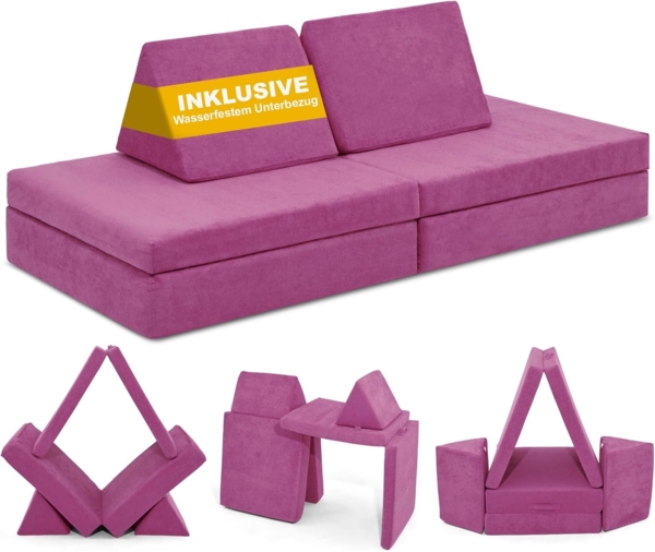 Linodino Kindersofa Spielsofa I aus Schaumstoff Bausteine I Spielcouch für Kinder, Wasserfeste Unterbezüge, Waschbare Chenille Bezüge 30°
