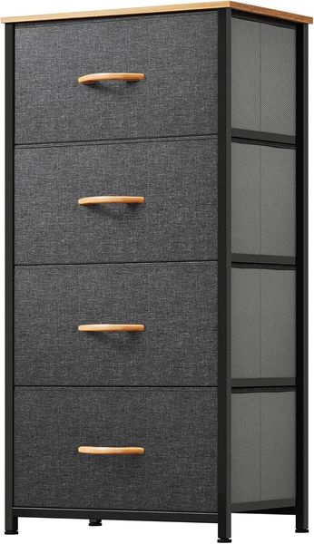 YITAHOME Kommode,Kommode mit 4 Schubladen,Schrank,Stoffschubladen mit Griffen,Metallgestell,Dauerhaft,Dunkelgrau