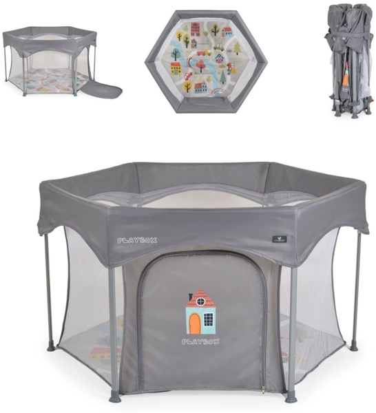 Cangaroo Laufstall Playbox klappbar Matratze Tragetasche Öffnung Reiselaufstall grau