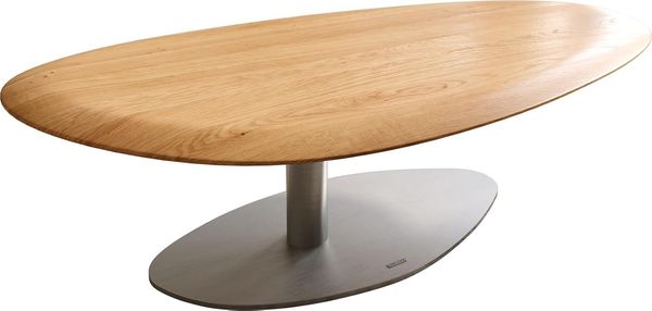 Couchtisch Edge Oval 140x75 cm Eiche Natur Runde Kante Vibany Edelstahl gebürstet