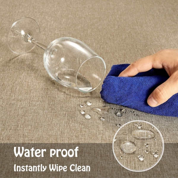 Mebakuk Rechteckige Tischdecke Leinen Bauernhaus Tischdecke Wasserdicht Anti-schrumpft Weich und knitterarm Dekorative Stofftischdecke für Küche (länglich 152,4x213,3 cm (6-8 Sitze), Mokka) Bild 4