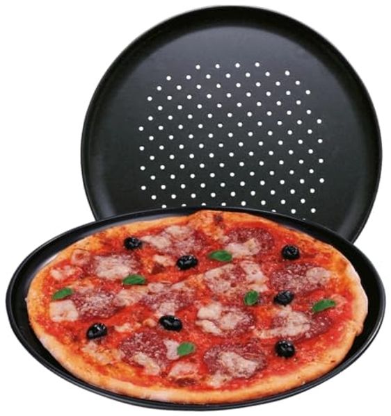 EUROHOME Pizzablech Ofenbackblech rund - Pizzaform - Pizzapfanne - Ofen Form - Backform, Karbonstahl, (1-St, Pizza Backblech Ø 33 cm), Pizzabackblech antihaft - hitzebeständig