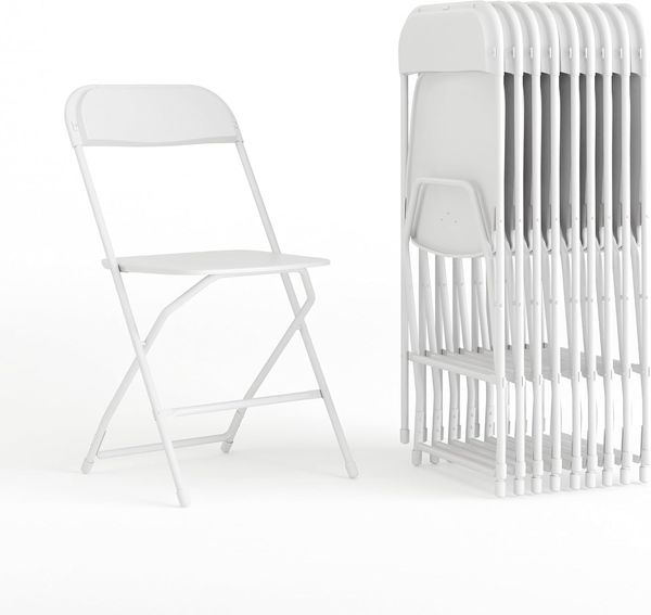 Flash Furniture Klappstuhl HERCULES aus Kunststoff – Leichter Stuhl zum Klappen für Gäste oder Veranstaltungen – Praktischer Küchenstuhl auch für draußen geeignet – 10er-Set – Weiß
