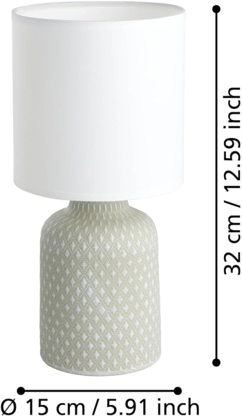 Eglo 97774 Tischleuchte BELLARIVA E14 1X40W Keramik grau, Textil weiß Ø15cm H:32cm mit Kabelschalter Bild 8