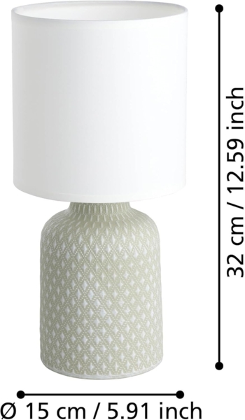 Eglo 97774 Tischleuchte BELLARIVA E14 1X40W Keramik grau, Textil weiß Ø15cm H:32cm mit Kabelschalter Bild 7