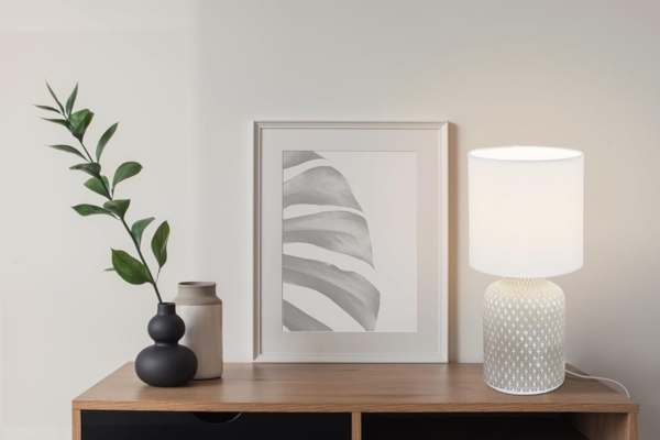 Eglo 97774 Tischleuchte BELLARIVA E14 1X40W Keramik grau, Textil weiß Ø15cm H:32cm mit Kabelschalter Bild 3