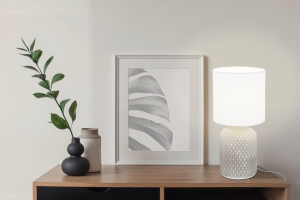 Eglo 97774 Tischleuchte BELLARIVA E14 1X40W Keramik grau, Textil weiß Ø15cm H:32cm mit Kabelschalter Bild 5