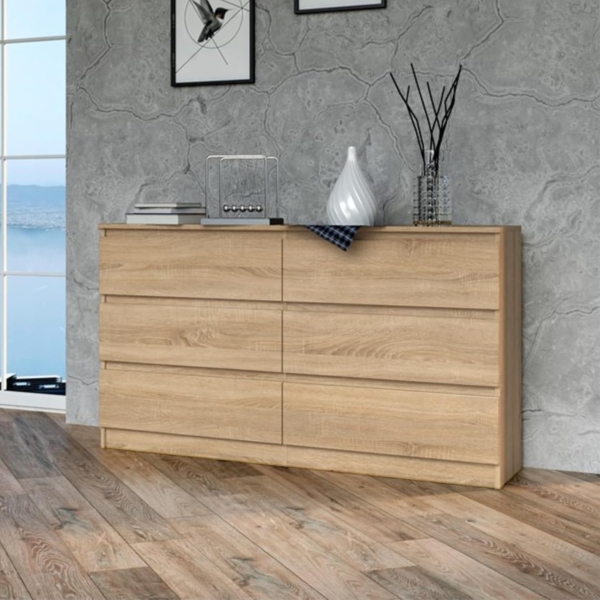Home Collective Kommode Highboard Sideboard für Flur Schlafzimmer Wohnzimmer (Perfekt für Wohnzimmer, Schlafzimmer oder Esszimmer), mit 6 Schubladen, Breite 140 cm Höhe 75, Sonoma