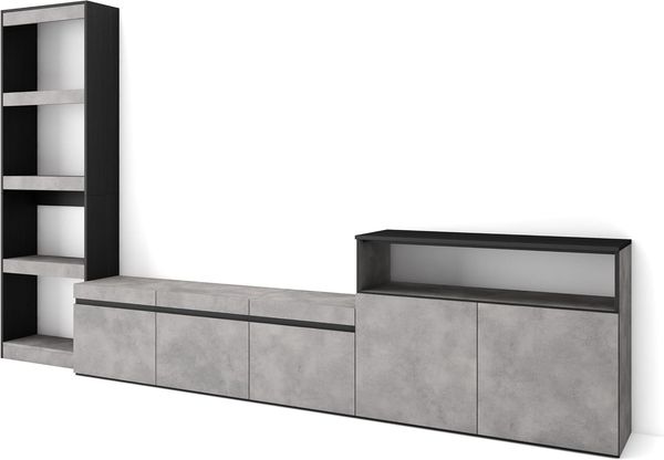 Skraut Home | Wohnwand Wohnzimmer | Wohnzimmermöbel, Möbelset | 310 x 186 x 35 cm | Für TV-Geräte bis zu 65" | Wohnzimmer Möbel | Moderner Stil | Zement