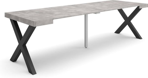 Skraut Home | Ausziehbarertisch | Multifunktionaler ausziehbarer | 260 | Für 12 Gäste | Massivholz Beine | Moderner Stil | Zement