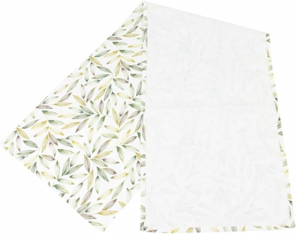 Tischläufer "Blätter" creme mit grünen & braunen Blättern, 40x140 cm, Mitteldecke Bild 4