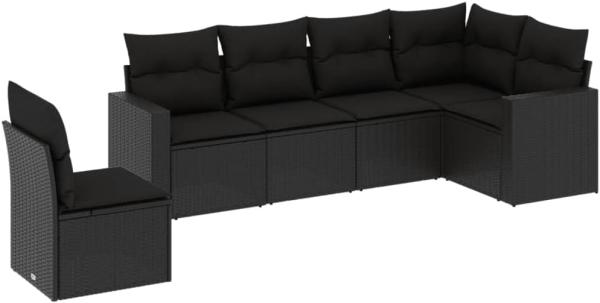 vidaXL 6-tlg. Garten-Sofagarnitur mit Kissen Schwarz Poly Rattan 3251362