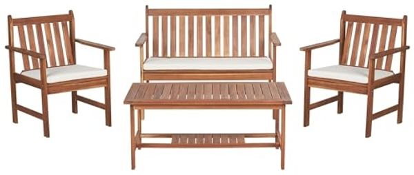 Lounge Set mit Tisch ALTIDONA Akazienholz Cremeweiß