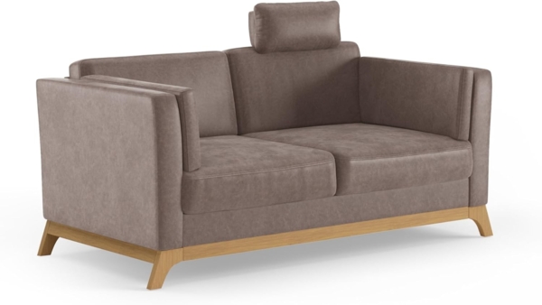 Cavadore 2,5er-Sofa Vida / 2,5-Sitzer Couch im trendigen Design mit massivem Holzrahmen in Eiche, Kopfstütze mit Kuschelkissen / 183 x 84 x 93 / Mikrofaser, Hellbraun